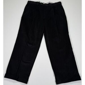 VTG USA Corbin Corduroy Pleated Cuffed Pants Mens W36 L28 Black Classic Business
